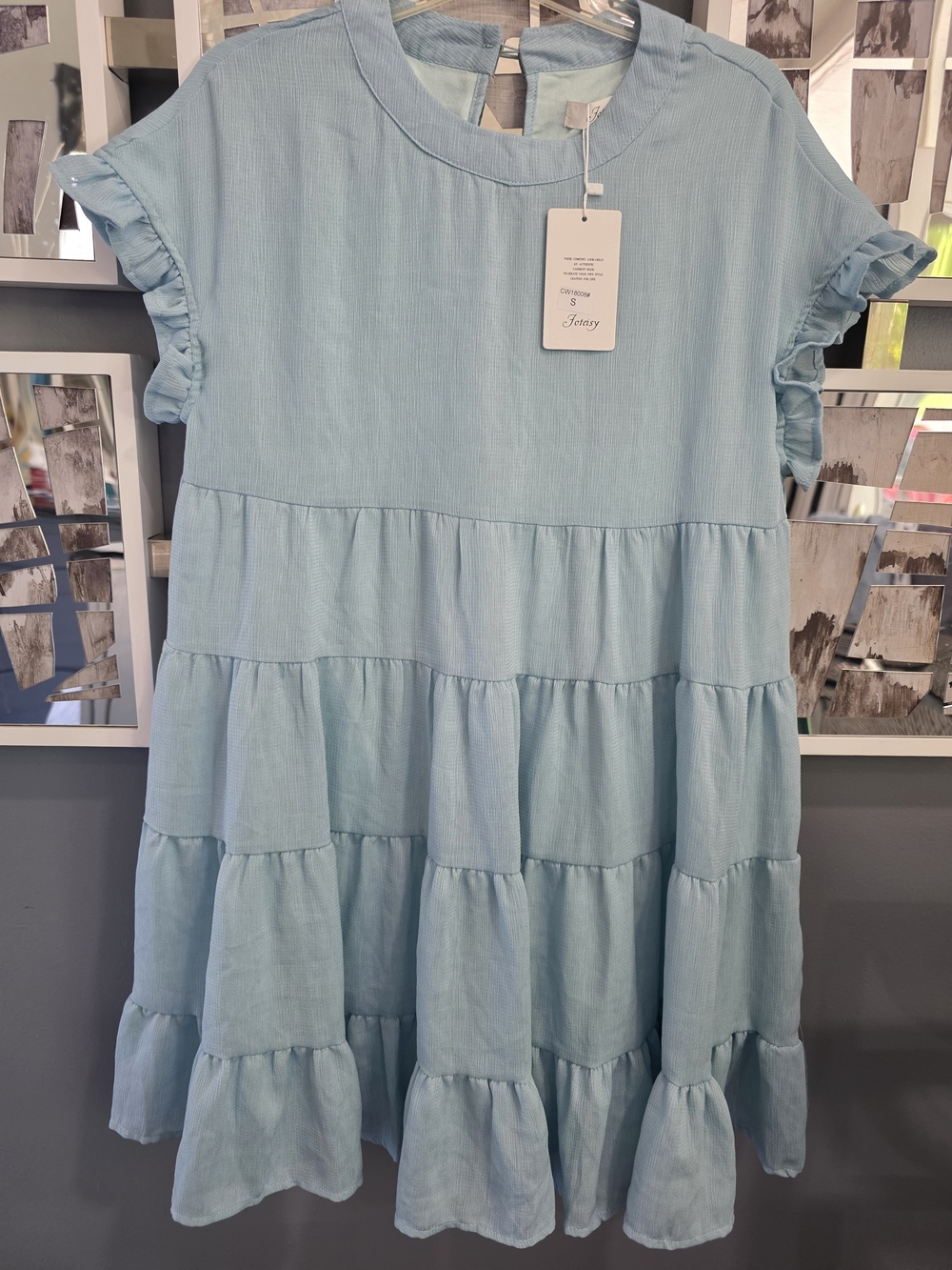 Mint Green Tiered Ruffle Sleeve Casual Dress